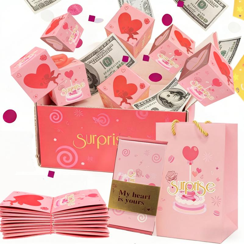 Surprise Gift Box Explosion for Money, Unique Folding Bouncing Red Envelope Gift Box , Cash Explosion Luxury Gift Box for Birthday Anniversary Valentine Proposal
