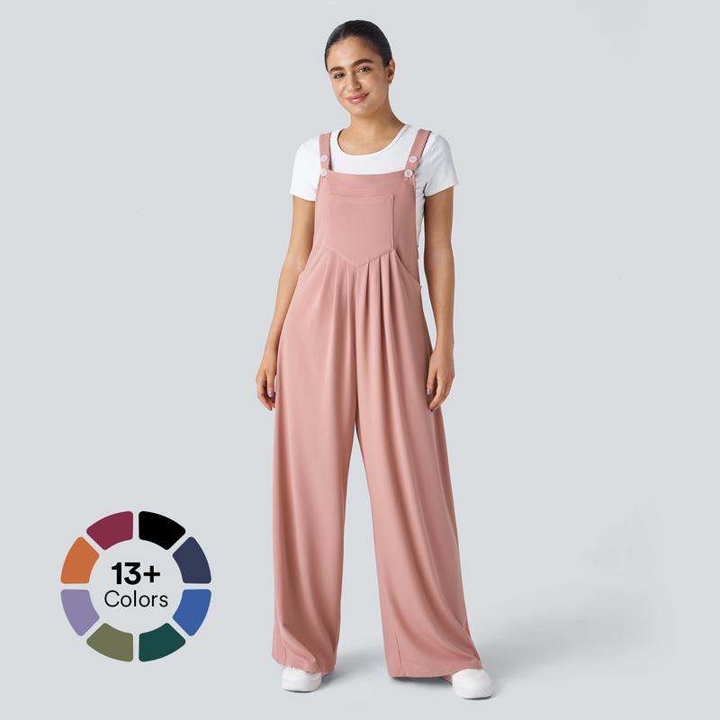 Halara Adjustable Strap Button Multiple Pockets Plicated Waffle Casual Overalls grey overalls girl#summervibes