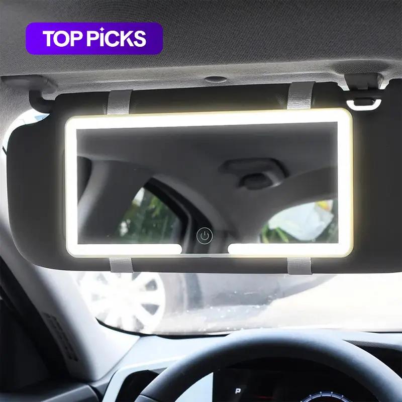 Car Sun Visor LED Mirror, Touch Control Dimmable Car Interior Mirror, Rechargeable Car Dashboard Mirror, Auto Accessories