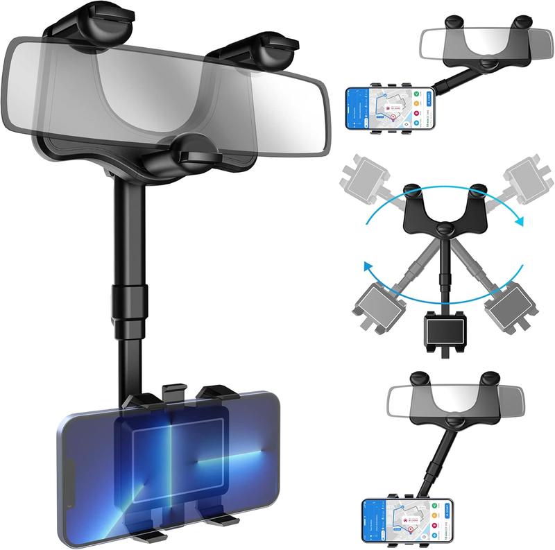 View Mirror Phone Holder, 2026 Rotatable and Retractable, Universal Mount, Cell Car Fit for iPhone15 16 17 Pro Max Samsung All Phone
