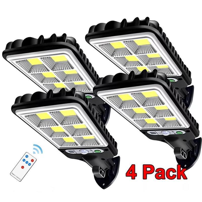 【Tik Tok Top Seller】4-Pack Solar LED Street Lights – IP65 Waterproof, Motion Sensor, 3 Modes (Security/Dim/Highlight) with Smart Remote – Outdoor Pathway & Backyard Lighting