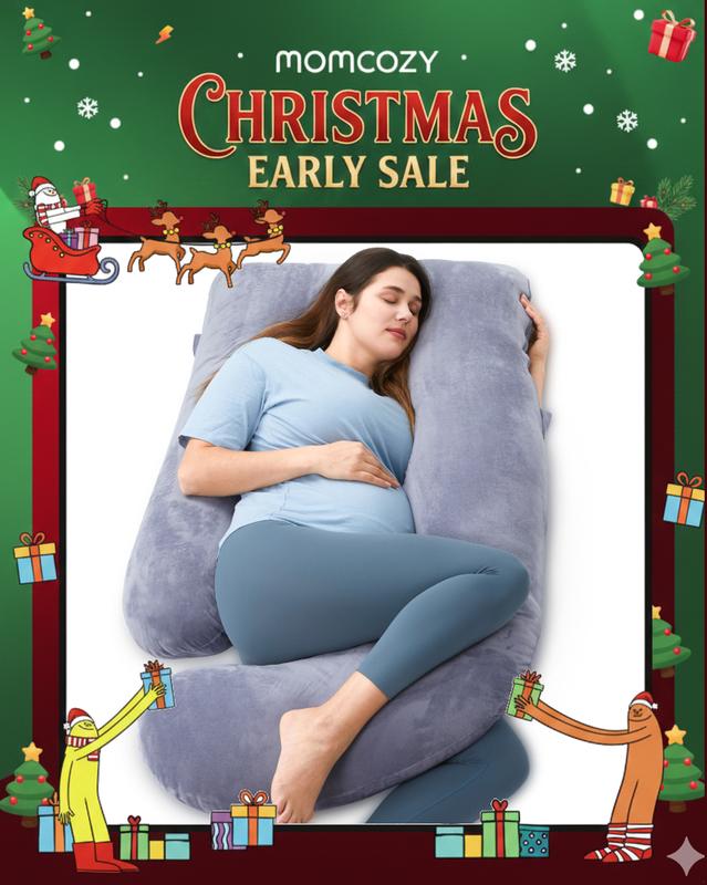 #Summervibes【Mother's Day Gift】Momcozy Pregnancy Pillows, U Shaped Full Body Maternity Pillow with Removable Cover, 57 Inch Pregnancy Pillows for Sleeping, Grey Gifts