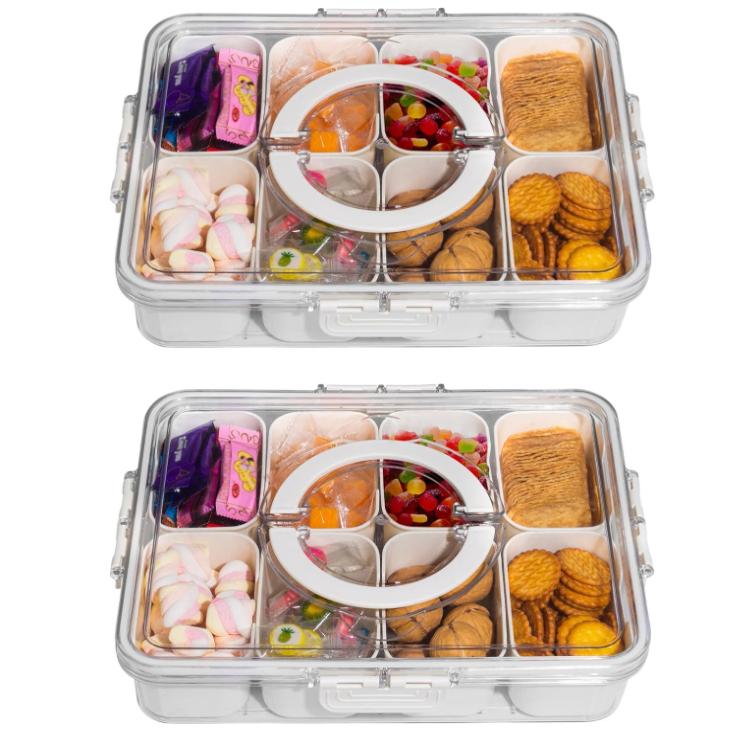 Snackle Box Container- Divided Serving Tray with Lid and Handle, Charcuterie Board for Portable Snack Platters - Clear Organizer for Fruits Snacks,Perfect for Road Travel