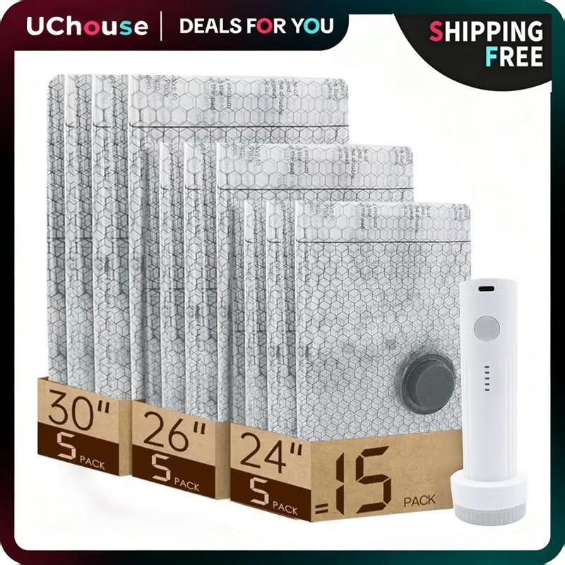 【2026 Upgraded】Cordless Travel Vacuum Bag Set - 9/15/ Pac Compression Bags for Carry-On Suitcases - USB Rechargeable Handheld Pump with Built-In Battery - Space Saver for Clothes & Packing, Zipper Pouches Durable, Lightweight Organizer Fitting Cover