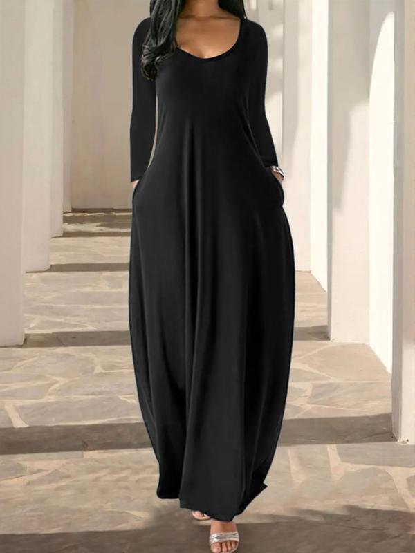 Women's Long Nightgown Night Dress, Leopard Print in Coffee, Casual Basic Everyday Round Neck Long Sleeve Pocket Sleepwear, Soft Comfortable All-Season Loungewear, Womenswear