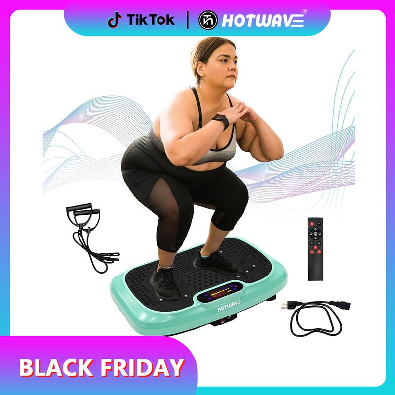 HOTWAVE Vibration Plate Exercise Machine for Whole Body Workout, Home Fitness Platform with Resistance Bands & Remote, Compact Design for Home Gym