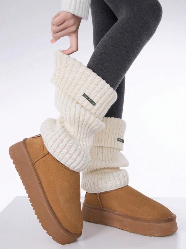 Women's Basic Solid Color Jacquard Leg Warmers with Metal Label Detail, Minimalist Fashionable Fitted Cozy Warm Leg Warmers for All Seasons, Women's Long Leg Warmers for Daily Wear