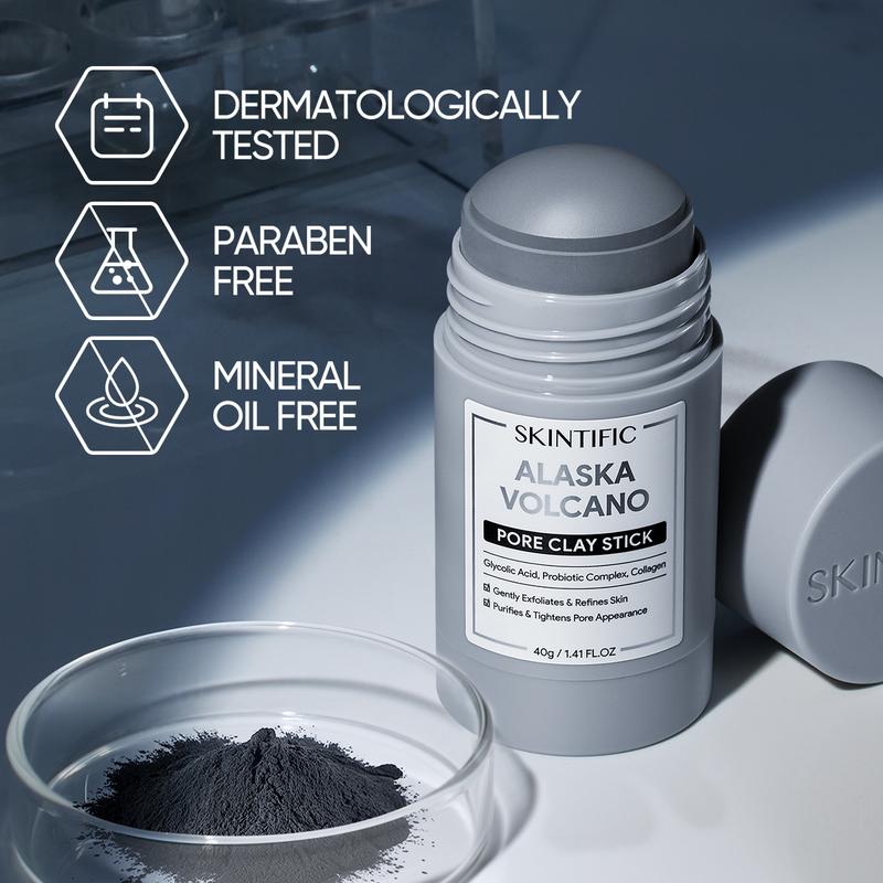 SKINTIFIC Alaska Volcano Pore Clay Stick Cleansing Blackhead Remover Face Mask Stick with Natural Clay Gentle Exfoliating Smoothing Skin Non-Drying Skincare