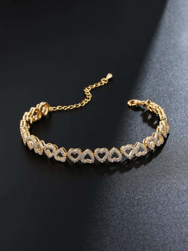 Valentine Gift Women's Elegant Artificial Zircon Decorated Heart Design Bracelet, Fashion Jewelry Accessories for Party, Daily Clothing Decor for Girl