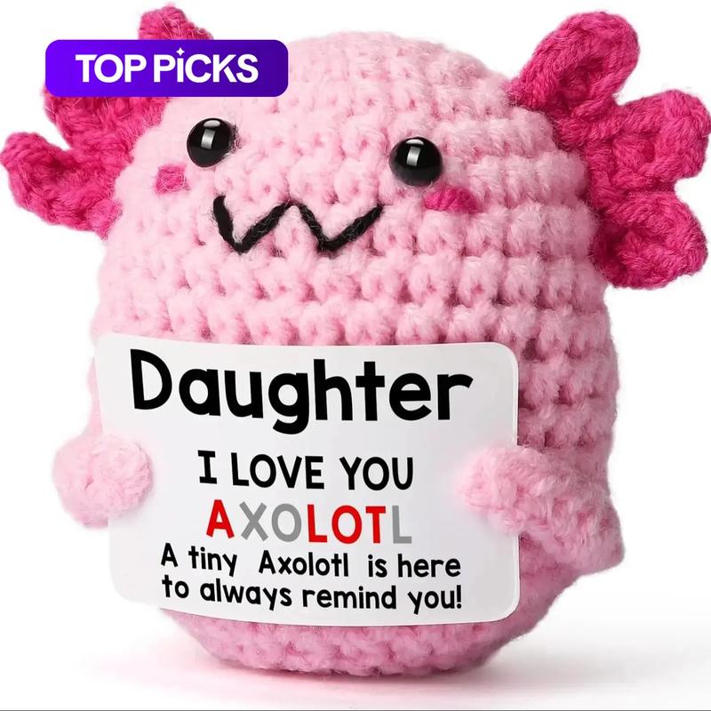 Crochet Axolotl Doll with Greeting Card, Cute Birthday Party Gift for Girls and Teenagers, Soft Cuddly Gift, Handmade Crochet Figure, Cuddly Stuffed Animal, Soft Stuffed Animals, Party Supplies#GLOBAL PICKS