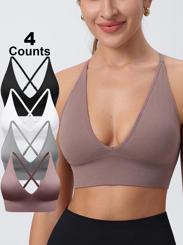 Women's Solid Criss Cross Backless Padded Workout Bra, Pickleball & Tennis Clothes, Adjustable Strap Wireless Sports Bras, Ladies Sportswear for Indoor Outdoor Wear, Gift for Halloween/Christmas