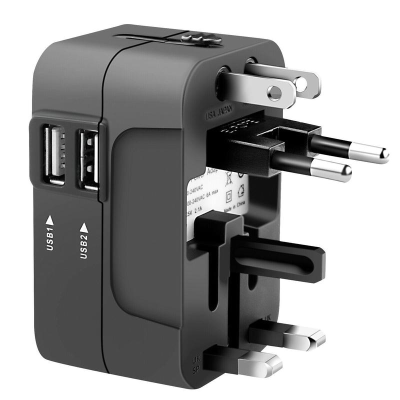 Universal Travel Plug Adapter, Universal Worldwide Travel Adapter, 2 USB Ports World Travel AC Power USB Multi Plug Adapter, Non-Fusion AC Power Adapter, Safety Surge Protector Outlet Universal Socket Adapters, USB Plug In