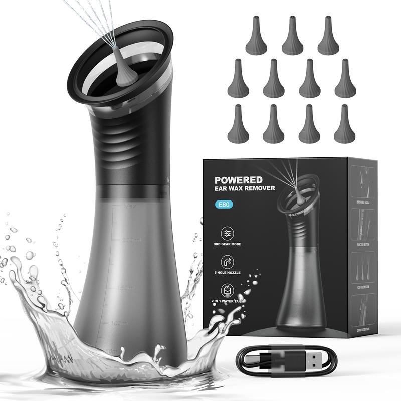 [SummerWins] E80 Upgraded 2-in-1 Ear Wax Removal Kit with Built-in Waste Tank, Rechargeable Water Spray, 4 Pressure Settings - Safe & Effective Ear Canal Irrigation System for Earwax Removal