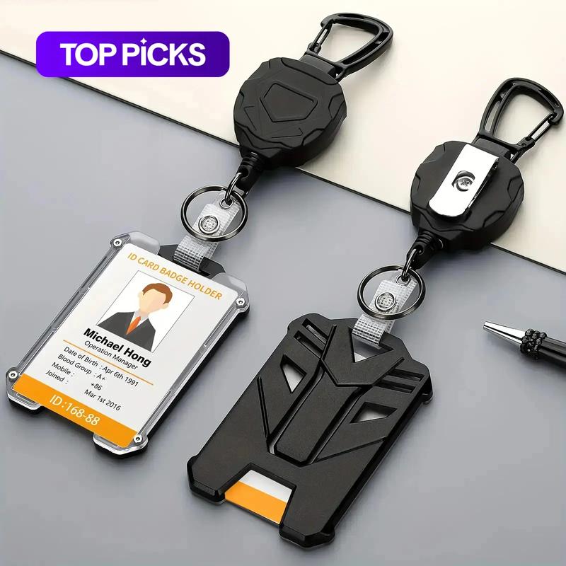 Retractable Heavy-Duty Badge Reel, 1/10 Sets Keychain Badge Reels with ID Card Holder, Portable Hard Plastic ID Holder for Students and Workers