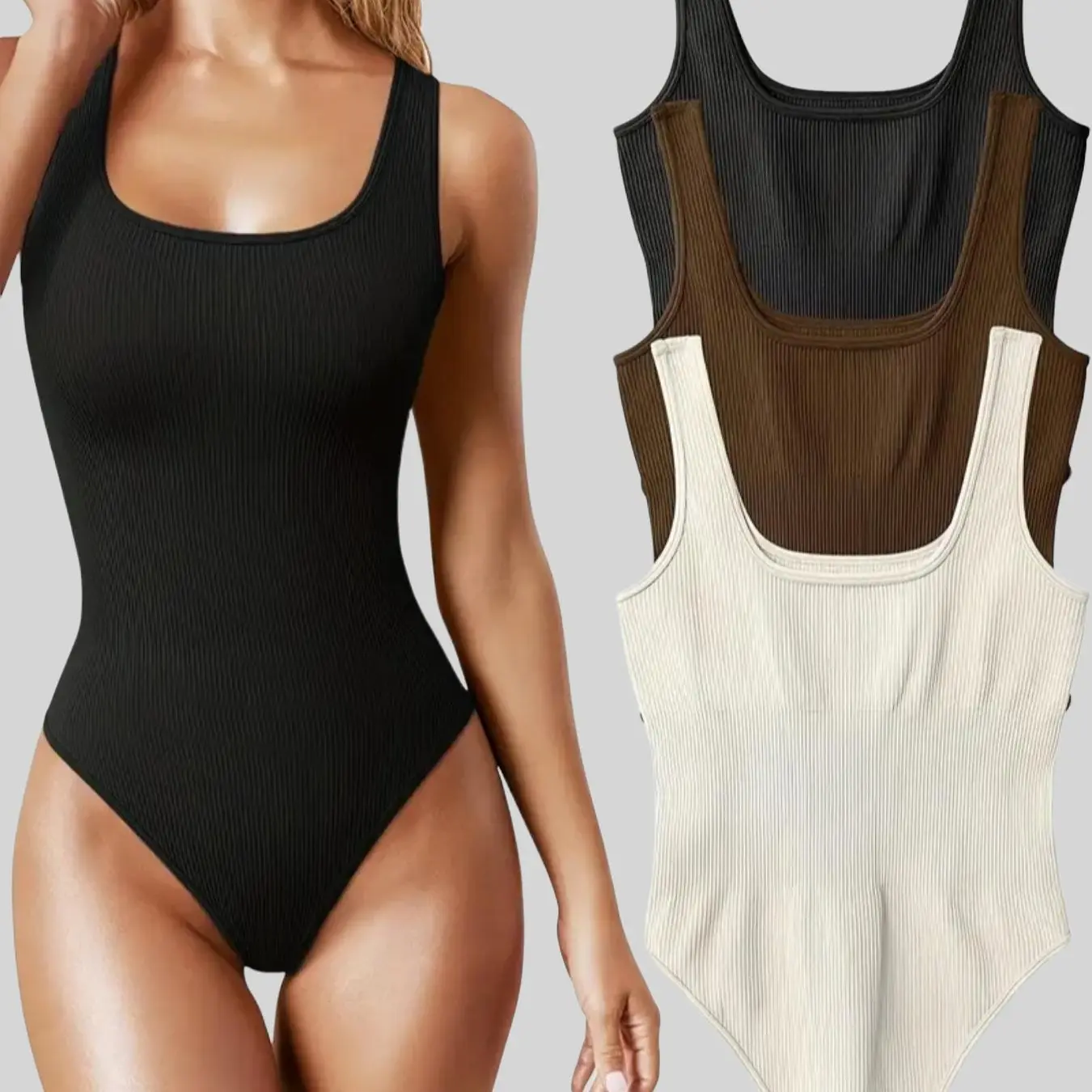 Women's Sleeveless Square Neck Sports Tummy Control Bodysuit, Basic Comfort Tank Bodysuit, Basic Skinny One-Piece Outfits, Gym Clothing, Womenswear, Back To School Outfits, Ladies Fall Minimalist Sportswear for Yoga Gym Workout, Minimalistic Outfit