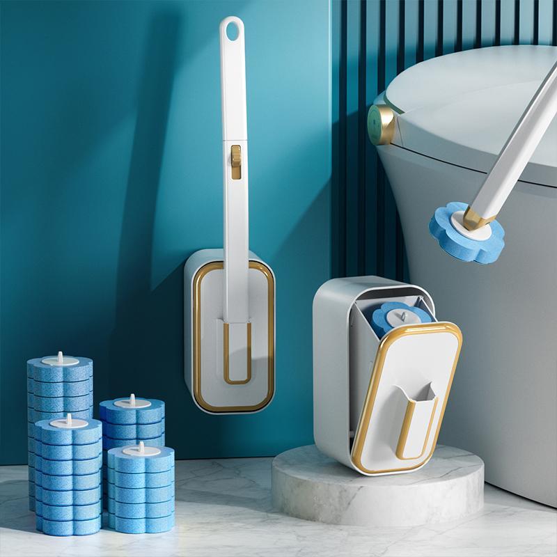 Wall Mounted Toilet Brush Set, 1 Set Toilet Bowl Brush and Holder with 24/48/72pcs Disposable Replacement Brush Head, Toilet Scrubber Brush, Bathroom Cleaning Tool, House Cleaning Tools, Toilet Cleaning System