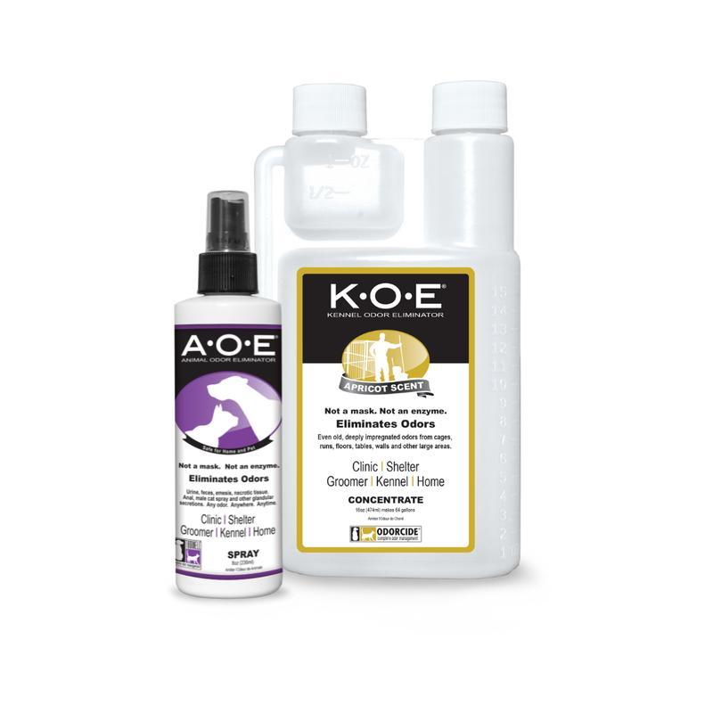 Pet Care Kit with Spray [2 Piece] A.O.E. 8oz Spray and K.O.E. 16oz Concentrate [Apricot, Frost, Fresh or Original scent] Deodorizing Bundle for Pets