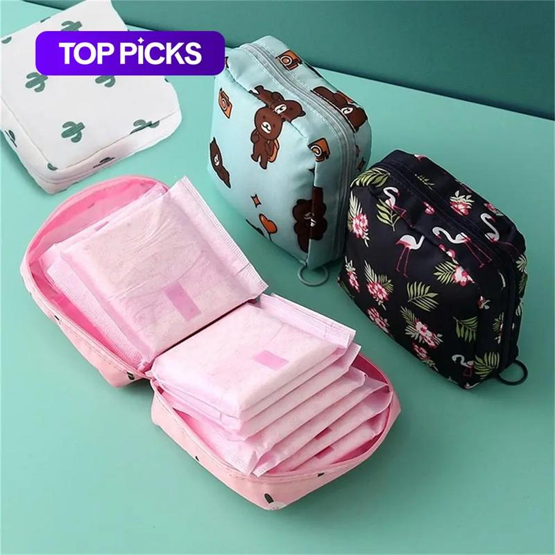 Cartoon Pattern Sanitary Napkin Storage Bag, 1 Count Portable Menstrual Pad Storage Bag, Small Zipper Space-Saving Pouch, Space Saving Bags for Outdoor Travel and Home Organizer Supplies, Zipper Pouches #GLOBAL PICKS