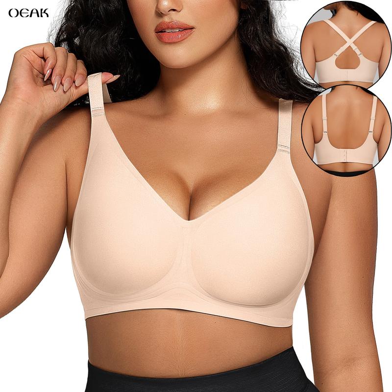 OEAK Womens Comfortable Jelly Strip Bras Wireless Seamless Full Coverage Bra Buttery Soft Everyday Tshirt Bra Convertible Bra