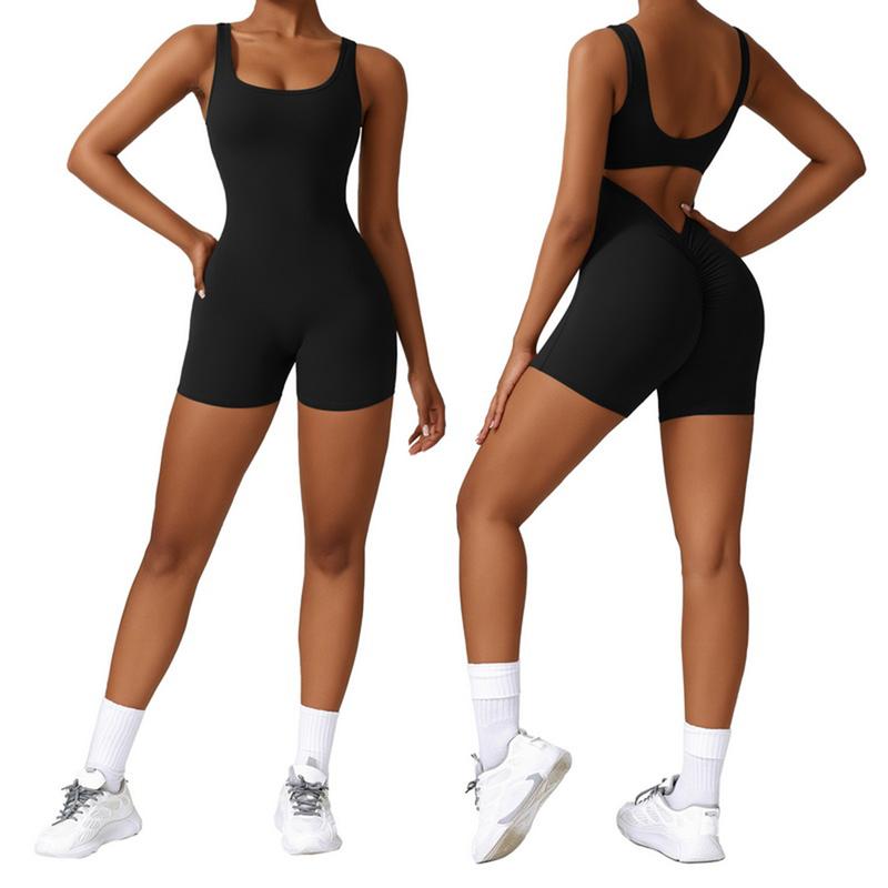 Vertvie Women Short Jumpsuits Backless Rompers ButtLifter Sleeveless Tank Tops Scrunch Yoga Seamless Jumpsuit