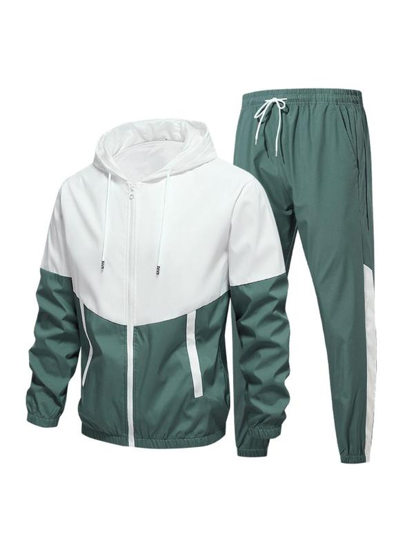 Two-Piece Set Co Ord Sets Men's Colorblock Drawstring Zip Up Hoodie & Elastic Waist Sweatpants, Regular Fit Casual Long Sleeve Hooded Jacket & Trousers for Fall & Winter, Men's Outfits for Daily Wear Matching Clothing Set
