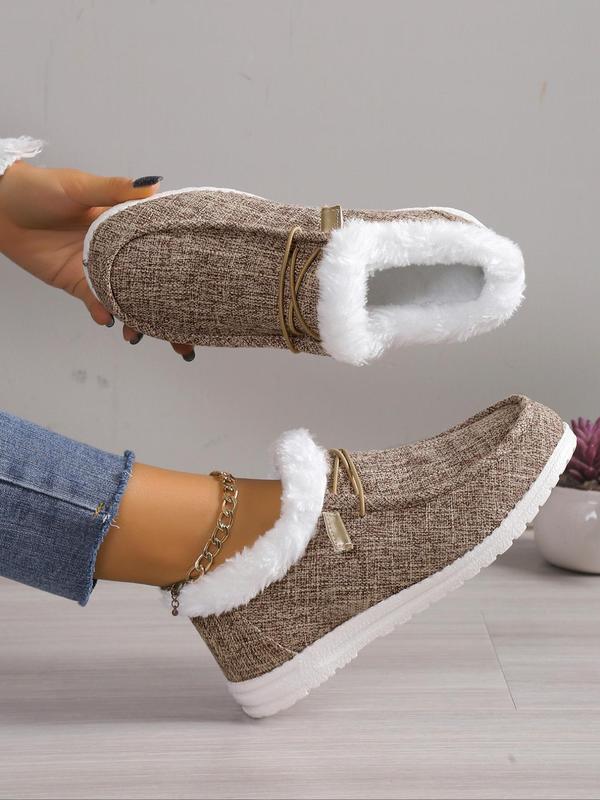 2025 Women's Casual Slip on Fluffy Simple Sneakers, Warm Comfortable Round Toe Plush Winter Walking Shoes, Brown Female All-match Matching Indoor Footwear for Fall & Winter