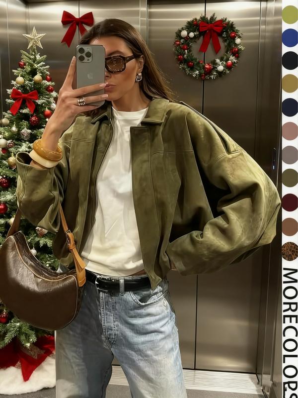 Women's Military Jacket, Army Green Loose Fit Coat Outerwear For Spring & Autumn