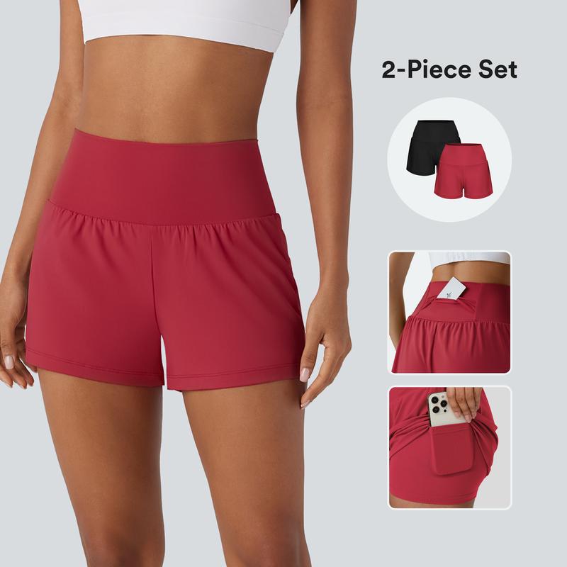 【Creator’s Pick】Halara 2-Piece Super High Waisted Back Pocket & Side Hidden Pocket 2-in-1 Yoga Shorts 3" Set #SwimWeek