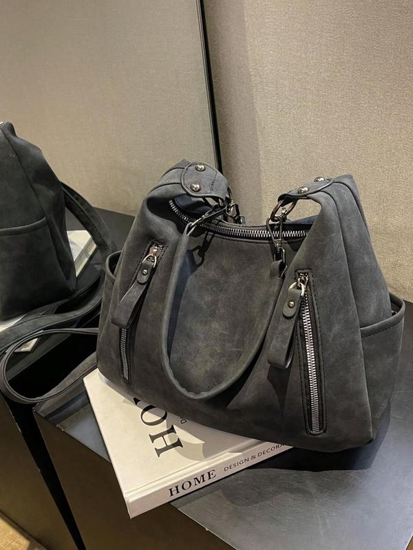 PU Hobo Shoulder Bag, Large-Capacity Solid Color Zipper Bag for College Students and Office Workers, Fall & Winter Studded Crossbody Bag for School, Work and Daily Commute, Crossbody Purse, Crossbody Shoulder Purses