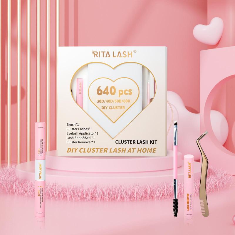 Individual Lashes Cluster Kit, 1 Set Mixed Size Cluster False Eyelashes with Glue & Applicator & Cluster Remover Set, Natural Curl Eyelash Extensions for Women & Girls, Summer Makeup