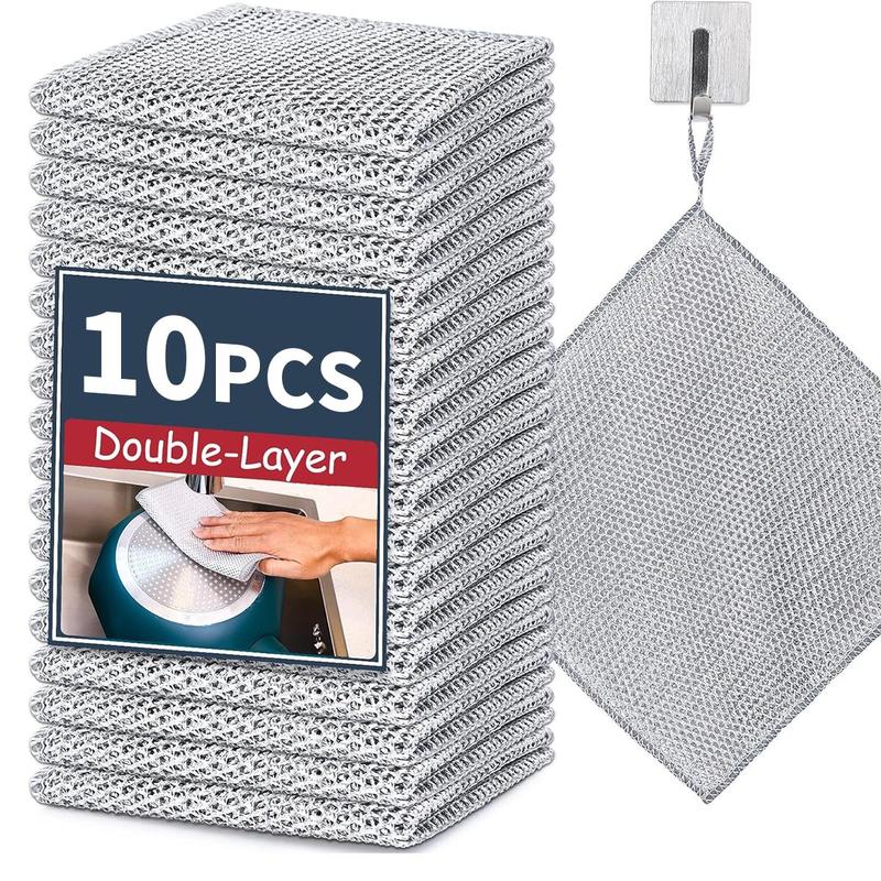 Double-Layer Wire Dish Cloth, Kitchen Cleaning Rag, Dishwashing Cloth, Multi-Purpose Wire Miracle Cleaning Cloth for Cookware, Sinks, Dishes and Cooktops