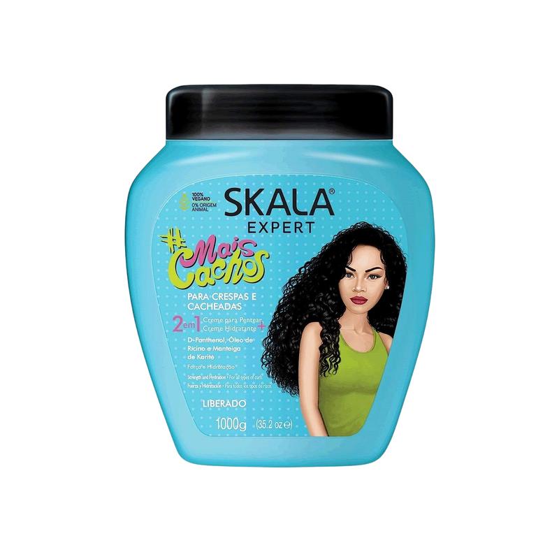 SKALA Brasil Mais Cachos 1000g Hair Mask - Blue Brazilian 2-in-1 Treatment & Leave-In Conditioner for 2C-4C Curly Coily Hair, Anti-Frizz Moisturizing Cream with D-Panthenol, Vegan Curly Girl Approved
