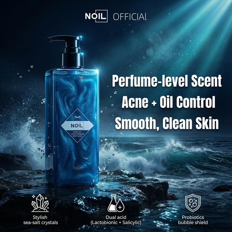 NOIL Aquablue Body Wash Dual Acid + Probiotics for Back Acne, Excess Oil & Itchy Skin, Perfume-Inspired Fresh Scent, 400ml