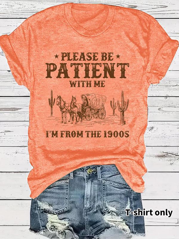 Women's Vintage Letter Print Round Neck Fitted Tee, Casual Short Sleeve T-shirt for Summer, Women's Top for Daily Wear, Womenswear, Lady