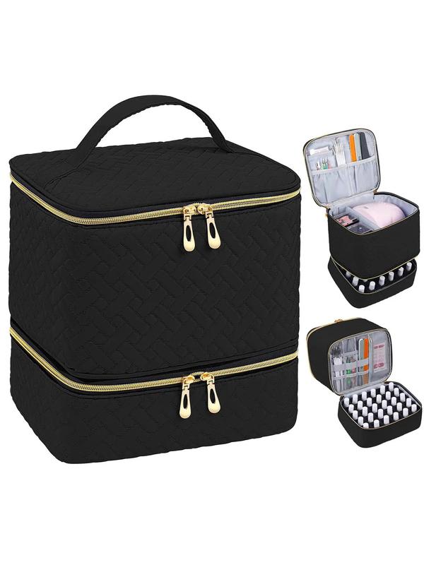 Double Layer Quilted Nail Polish Storage Bag, Portable Nail Art Organizer, Cosmetic Storage Zipper Makeup Organizer Pouch, Makeup Containers Multifunctional Bag for Women & Girls (bag Only)