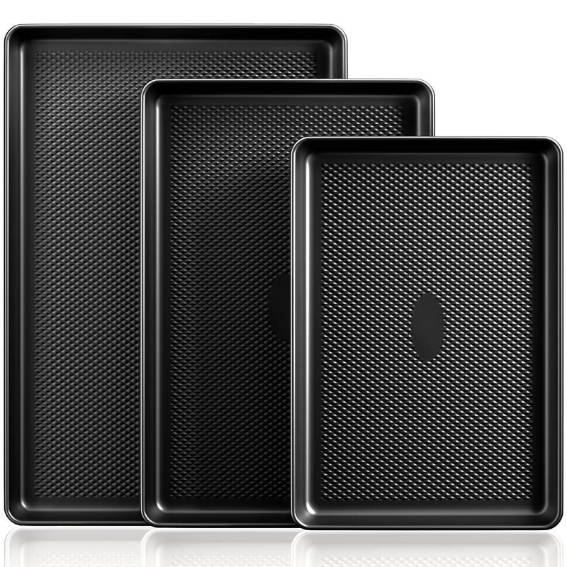 Non-stick Baking Pan Set, Teflon-Free Heavy Duty Bakeware of 3, Diamond-Texture Baking Sheet Pan, Cookie Sheets for Oven, Baker, Kitchenware Cooking, Kitchen Supplies, Gift