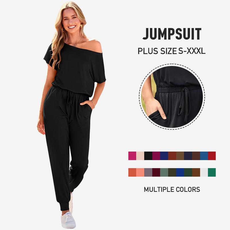 PRETTYGARDEN Women's Jumpsuit Plus Size S-XXXL Off-Shoulder Elastic Waist Stretchy Loose Minimalist Comfy Clothes Casual Outdoor Lightweight Romper - Fabric - Womenswear Pants Style romper#Summervibes#SwimWeek
