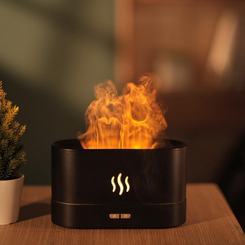 Simulated Flame Air Aroma Diffuser, 7 Flame Colors Noiseless Aromatherapy Essential Oil Diffuser With Auto-Off Protection, USB Powered Desktop, Usb Humidifier Machine