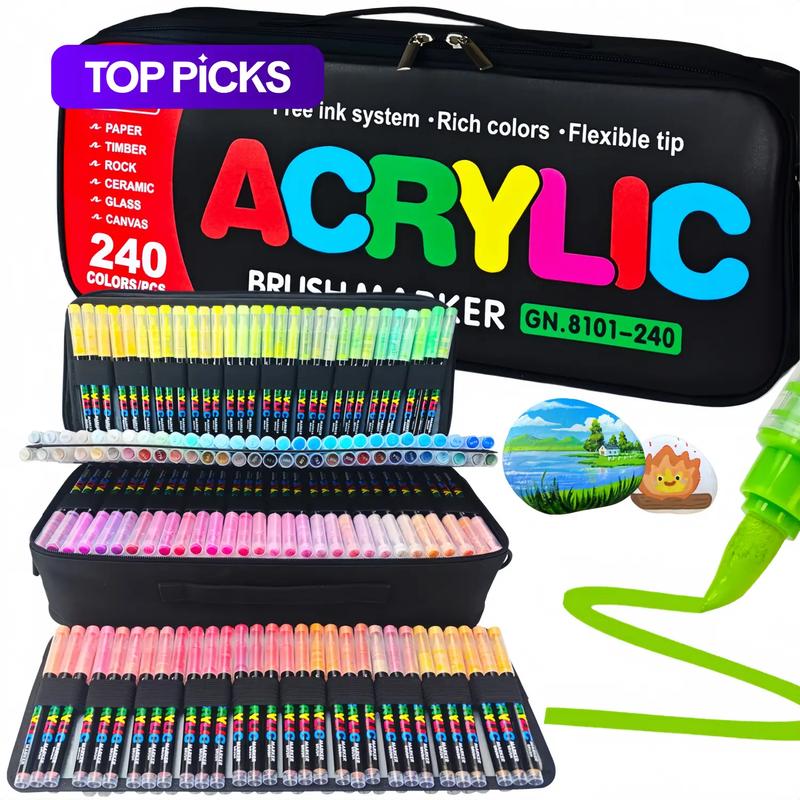 Acrylic Brush Marker Pen, 1 Set Acrylic Painting Pens with Soft Brush Nib, Flexible Tip Markers, Waterproof Art Markers for Glass, Stone, Wood, Plastic & Paper, Art Color Set #GLOBAL PICKS