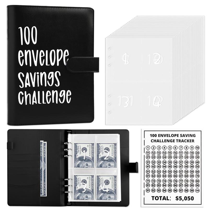 ãCLOUDSEAã100 Envelopes Money Saving Challenge - A5 Money Saver Budget Binder Book with Cash Envelopes and Numbers, 100-Days of Easy and Funny Ways to Save $5,050 Cash Envelope Challenge Binder, Black