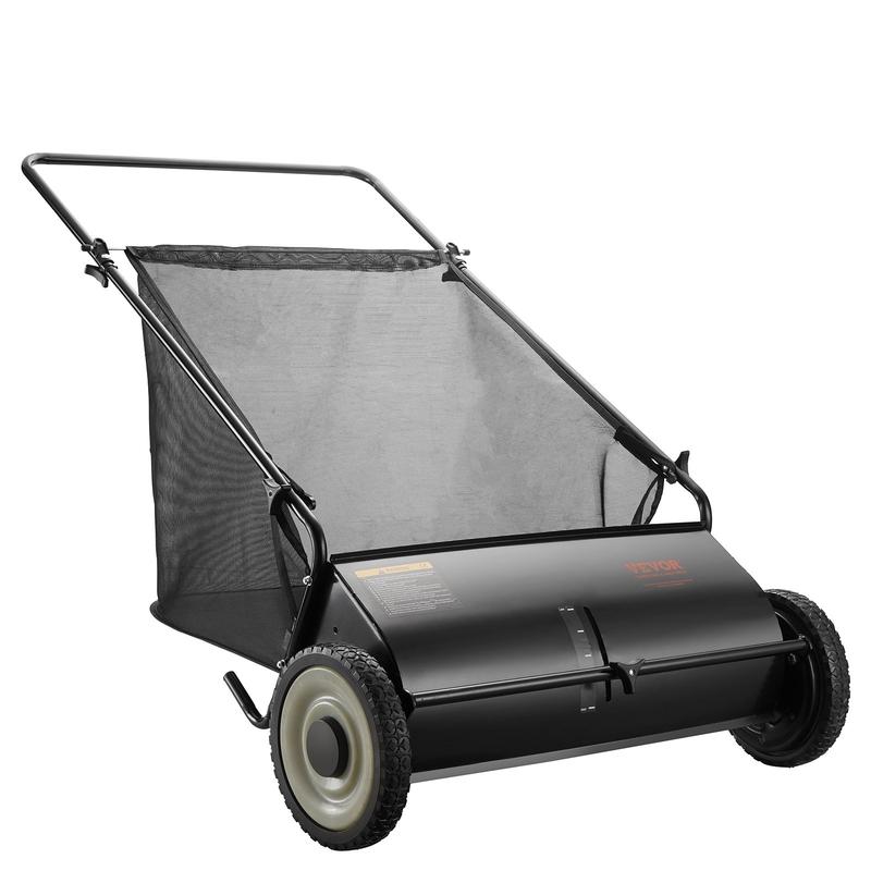 【fathersdaygift】VEVOR Push Lawn Sweeper 26 Inch Leaf & Grass CollectorStrong Rubber Wheels & Heavy Duty Thickened Steel Durable to Use with Large Capacity 7 ft³ Mesh Collection Bag4 Spinning Brushes