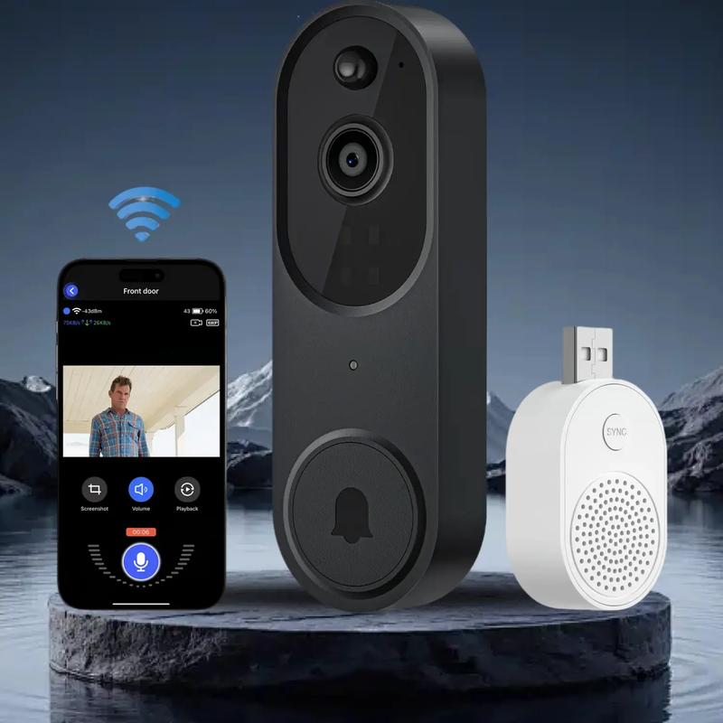 Smart Wireless Video Doorbell Camera, AI Human Detection, 2.4G WiFi, Two-Way Audio, Battery Rechargeable, Night Vision, Real-Time Alerts, Motion Detection,  IP65 Weather-Resistant, Cloud Storage, Easy Installation