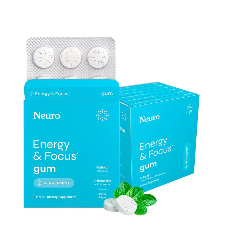 Neuro Peppermint Energy & Focus Gum/Mints - Sugar Free with Natural Caffeine, L-theanine, Vitamin B12 & Vitamin B6