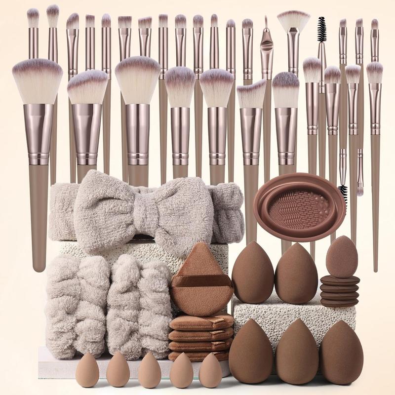 Professional Makeup Tool Set, 54pcs/set Cosmetic Brush & Sponge & Puff & Headband & Brush Cleaning Bowl Set, Multi-use Facial Makeup & Cleaning Accessories for Daily Use, Makeup Brush Kit, Face Brush Set, Makeup Brushes Kits