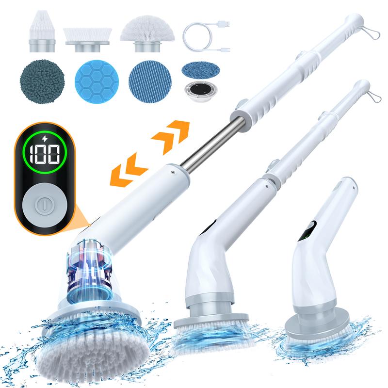 Electric Spin Scrubber Shower Cleaning Brush, Power Scrubber for Cleaning Bathroom Bathtub Kitchen Grout with 4 Brush Heads and Extension Arm