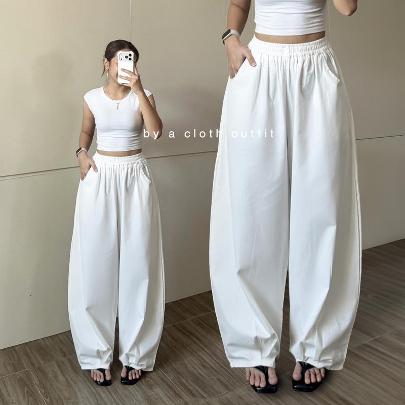 BYACLOTH Pou Barrel Pants - Celana Panjang Wanita Barrel Fit Dengan Silhouette Balloon - Adjustable Waist - Wide Leg Pants Nyaman dan Stylish - Celana Panjang Wanita Casual Chic Cocok Untuk Hangout, Ngampus, Daily Outfit