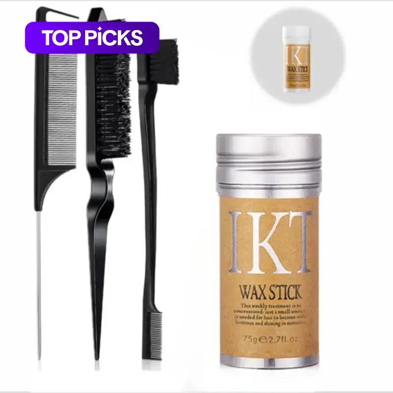 Hair Wax Stick with Brush & Combs Set, 4 Counts/set Long-Lasting Strong Hold Hair Styling Wax Stick and Hair Brushes, Professional Hair Styling Product for Men & Women, Curly Hair Product #GLOBAL PICKS