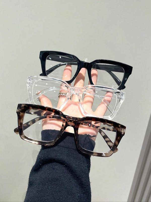 Unisex Simple Eyeglasses Set in Leopard, Clear and Solid Color , Trendy Square Frame Eyeglasses for Everyday Use, Fashion Accessories for Outdoor Activities, Leopard Pattern Eyeglasses, Stylish Square Frames, Trendy Casual Eyeglasses, Square Frame Eyewear