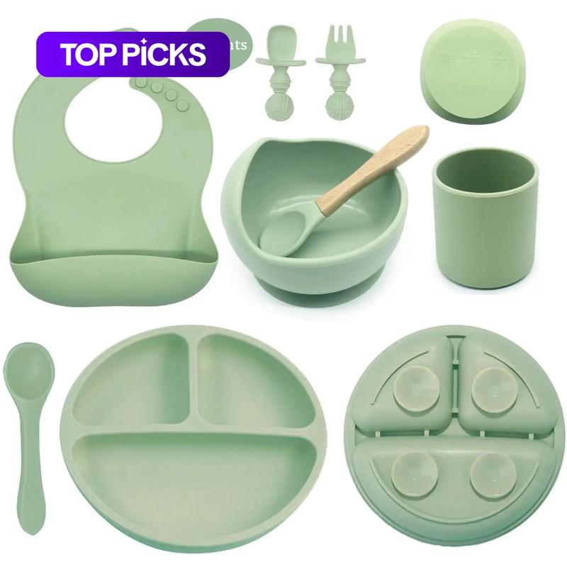 Solid Color Silicone Feeding Utensils, 8 Counts/set Soft Baby Spoon, Fork & Bowl Set for Toddlers, Cutlery Utensil Sets, Durable Utensils Tableware, Durable Food-Grade Baby Dinnerware Set #GLOBAL PICKS