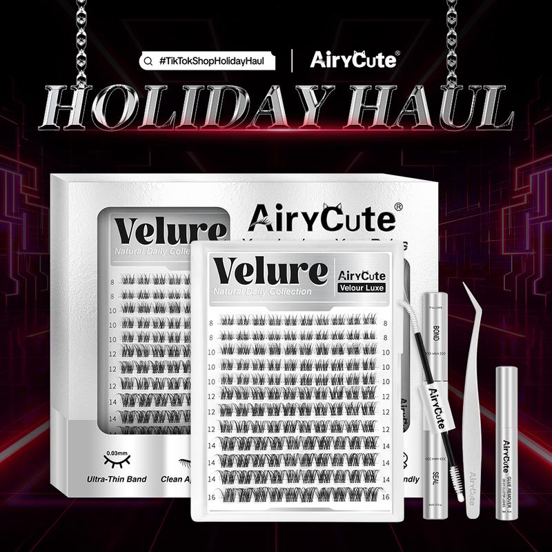 Velure | AiryCute Velour Luxe Collection Upgrade U Lashes with Ultra-Dense, Waterproof, Long-Lasting Lashes | Venus | Natural Daily | Beginner-Friendly DIY Lashes for a Flawless, Voluminous Look | Trendy & Must-Have Clusters